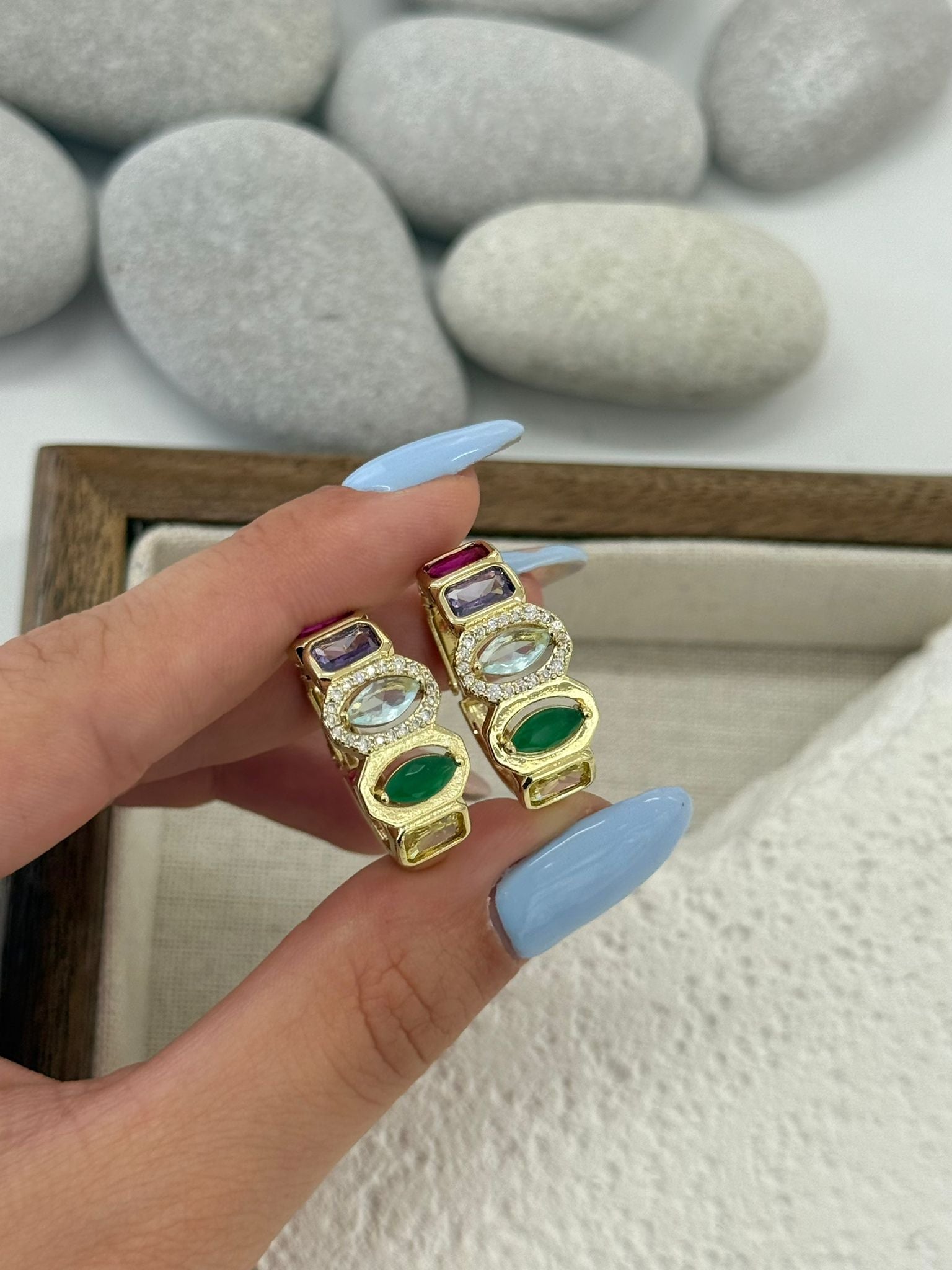 ɢᴏʟᴅ ᴘʟᴀᴛᴇᴅ ᴄᴏʟᴏʀꜰᴜʟ ᴍɪxᴇᴅ ꜱᴛᴏɴᴇ ᴇᴀʀʀɪɴɢꜱ